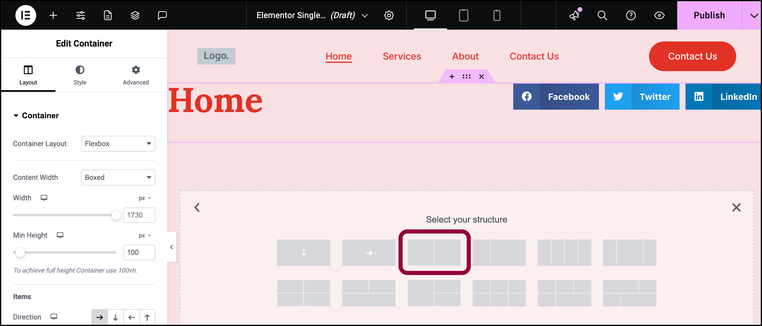 14 choose two contianer Create a single page template using Flexbox containers 29