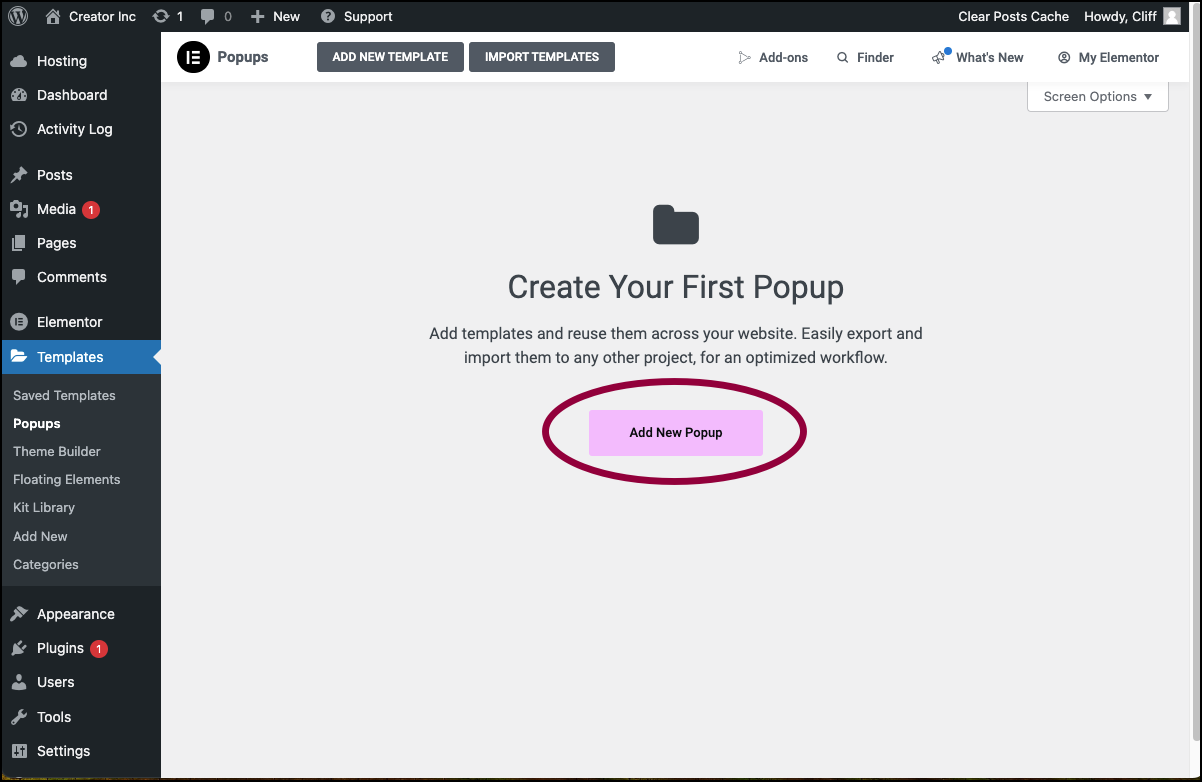 2 Click Add New popup Create a popup 3