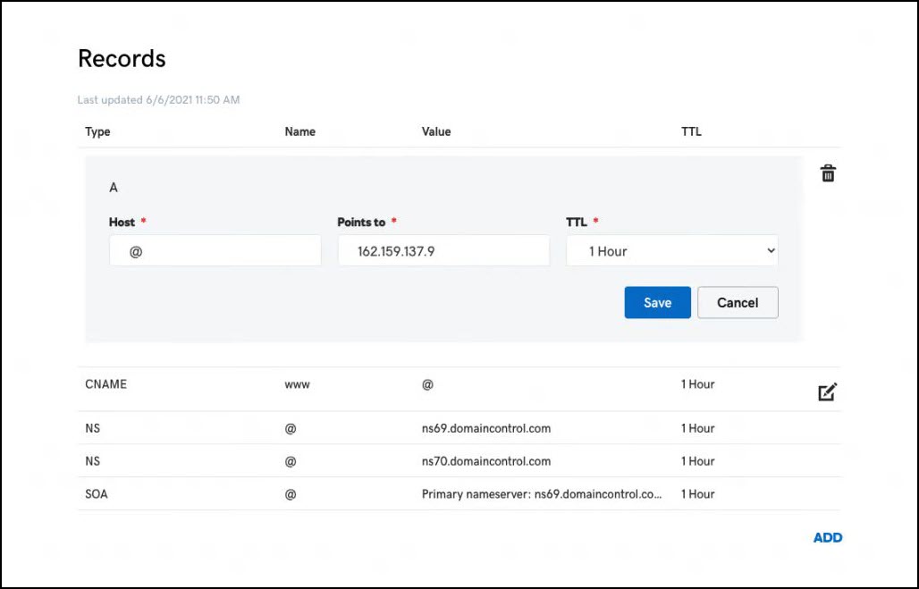 8 Example of an A record Connect a custom domain 19