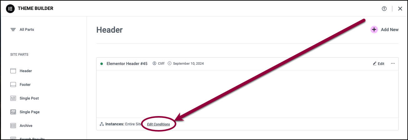 Click Edit Conditions Create or edit your Header 17