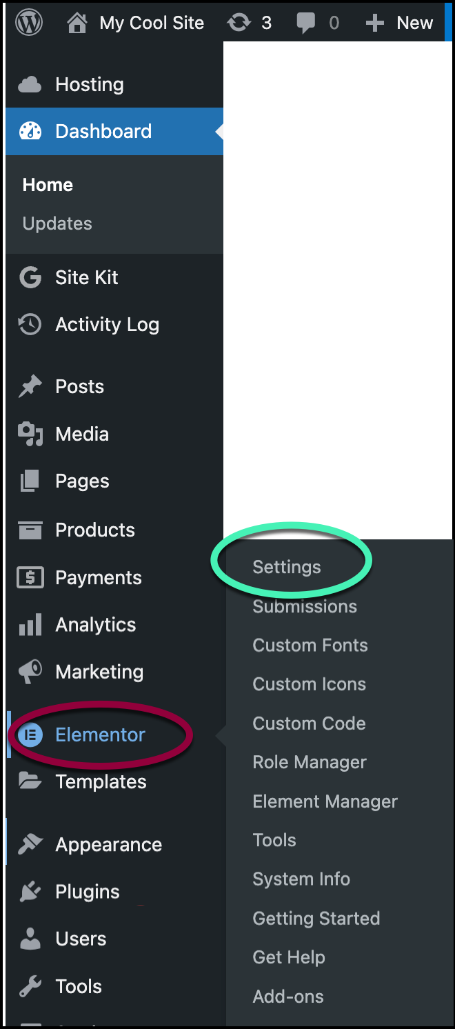 Click Elementor settings Set a Theme Style 1