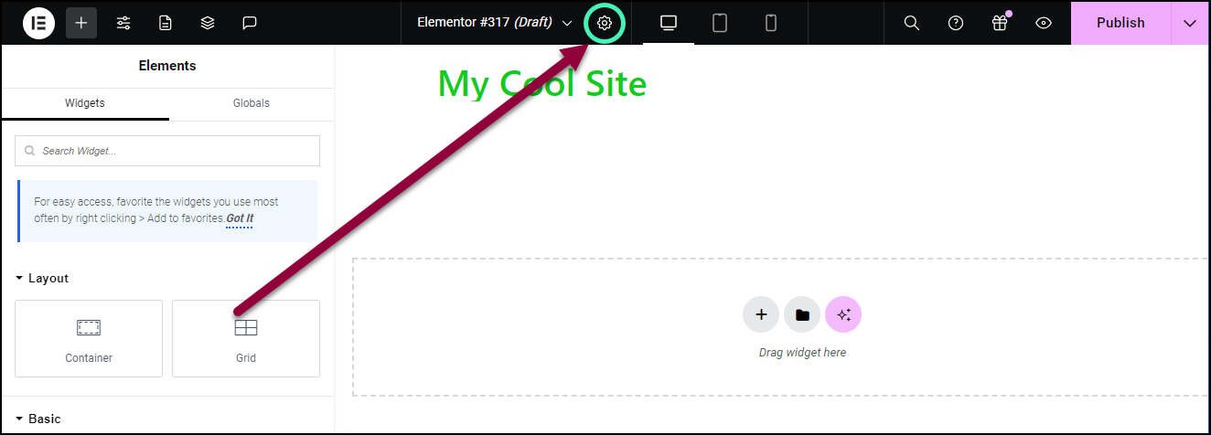 Click PAGE SETTINGS Use the Elementor Canvas page layout 3