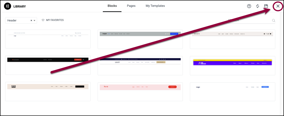 Close the template library Create or edit your Header 7