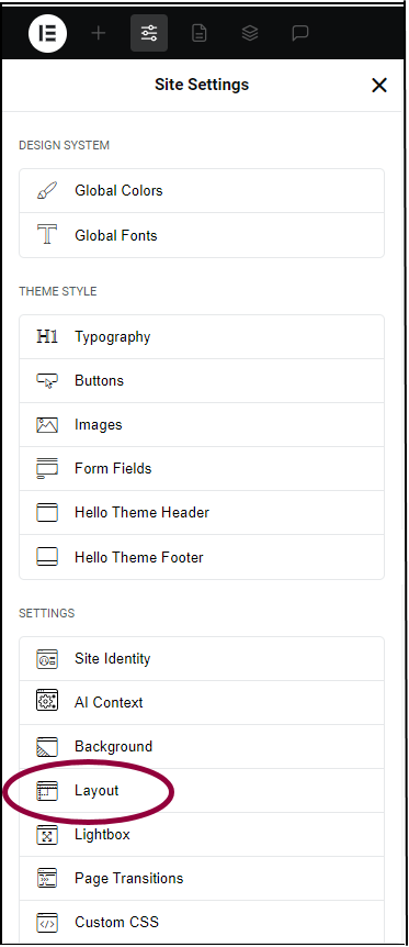 In the panel click Layout Control your global layout settings 5