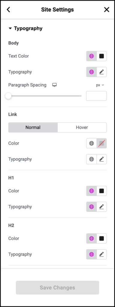 Site settings typography Set a Theme Style 9