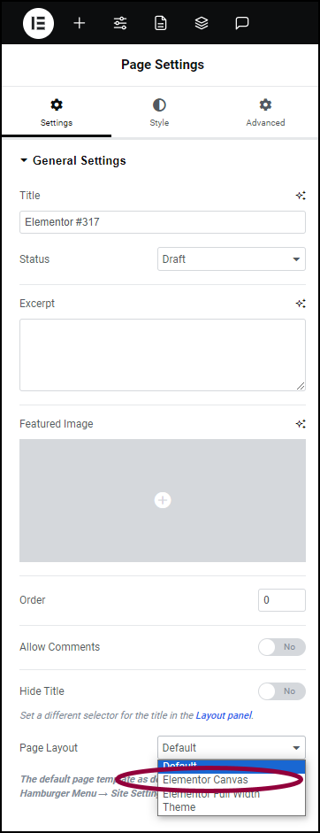 Use the page dropdown to select Elementor canvas Use the Elementor Canvas page layout 5