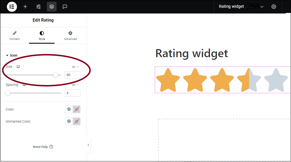 5 Set the Size Rating widget 209