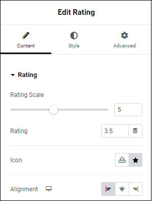 Content tab Rating widget 217