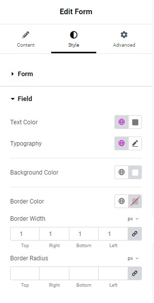 Style tab Field Form widget 493