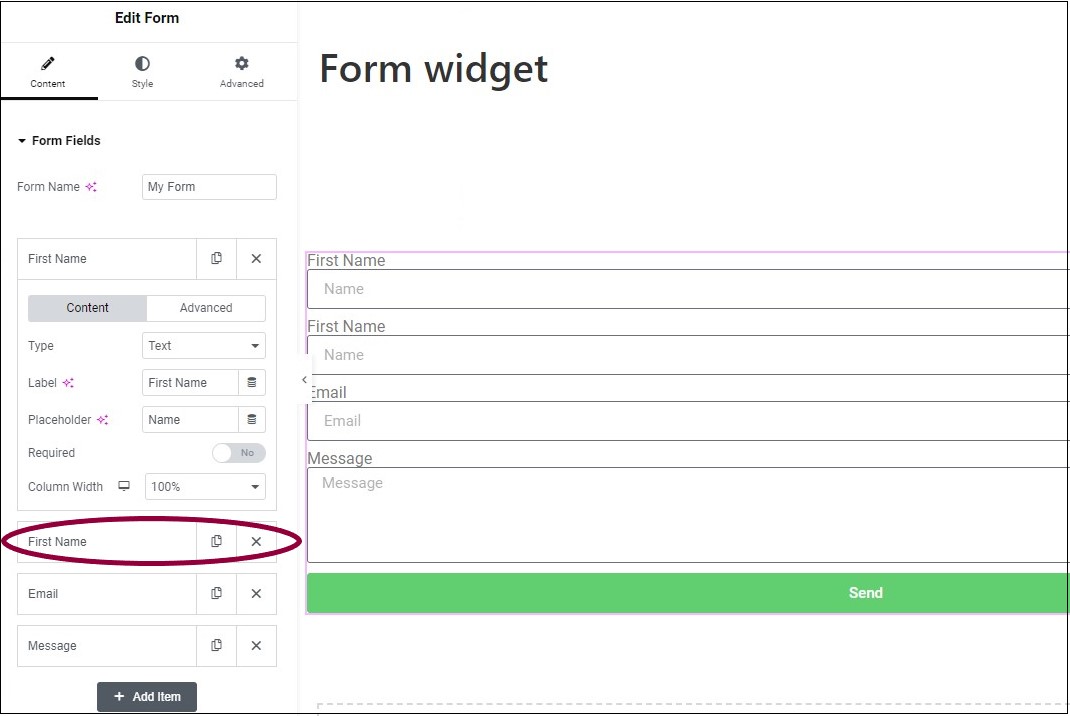 6 new field appears Form widget 449