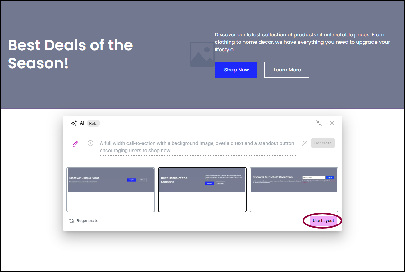 7 Click Use layout Create containers with AI 47