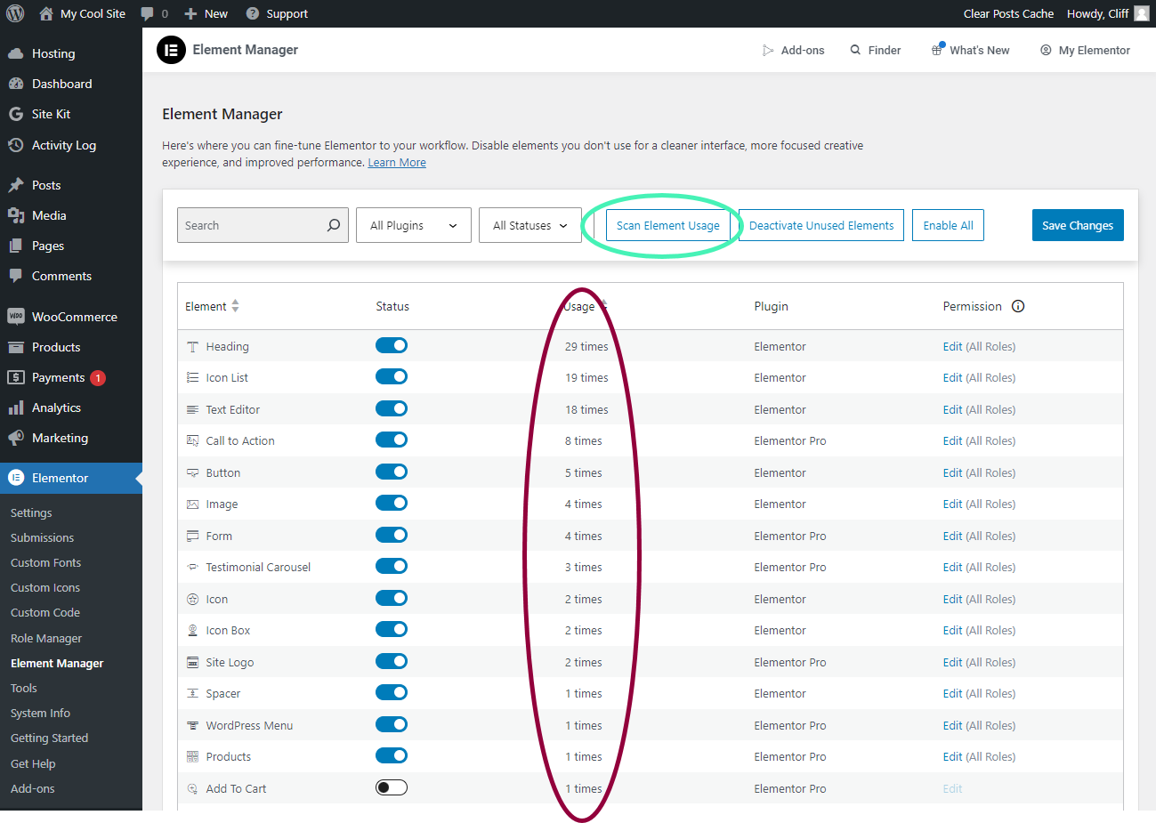 8 Scan element usage Element Manager 57