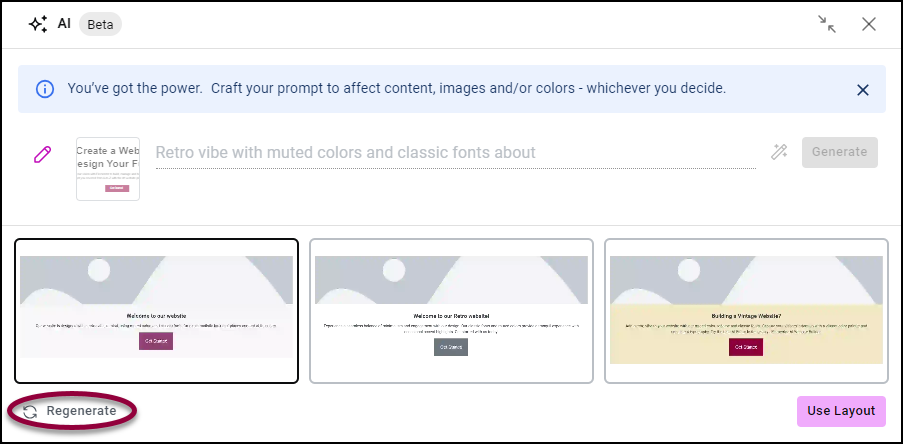 12 Click Regenerate Use AI to create containers based on an existing page 57