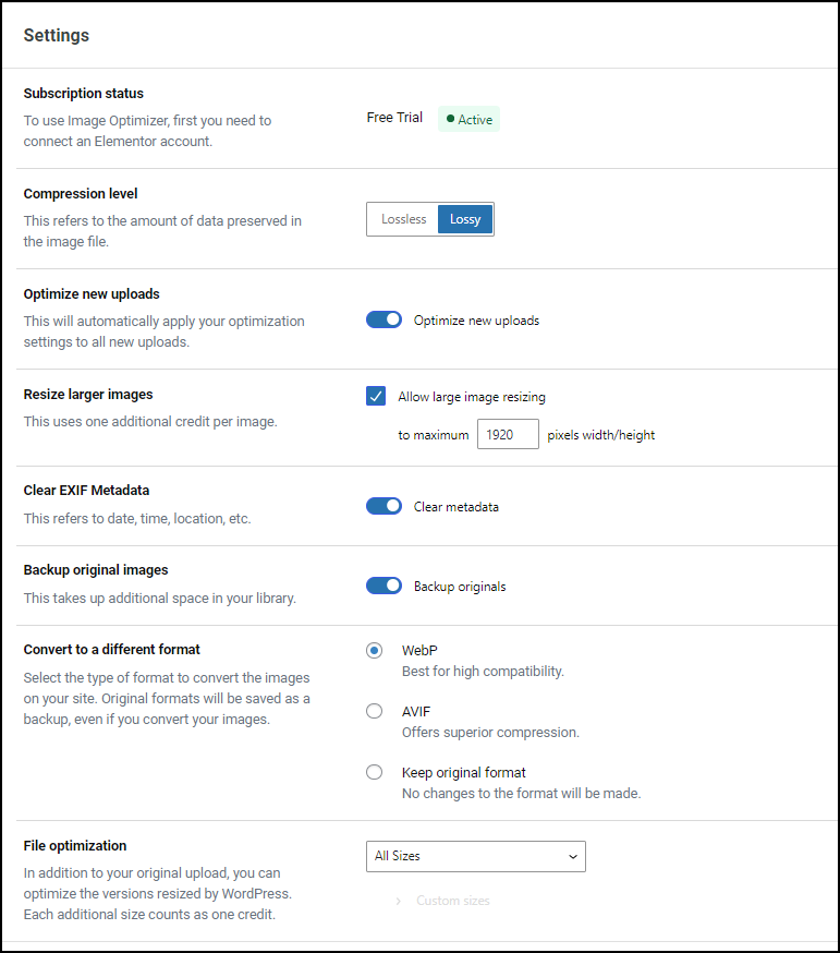 Settings Explore the Image Optimizer Settings 17