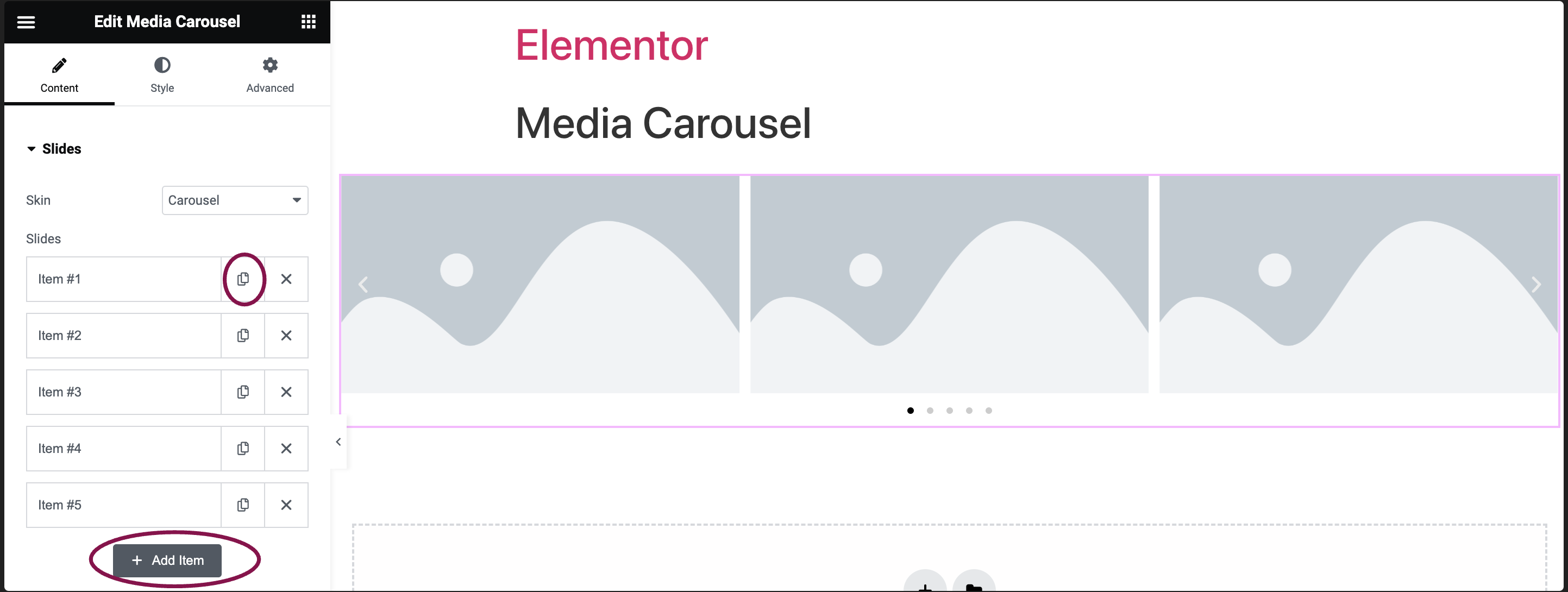 add items to carousel Media Carousel widget 15