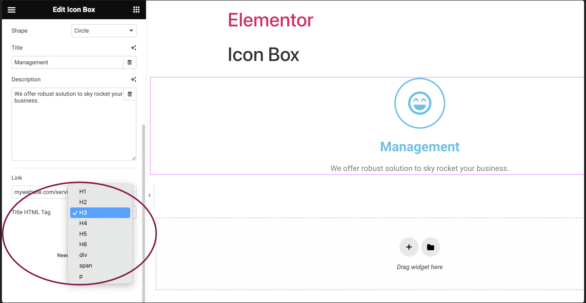 title html link Icon Box widget 21