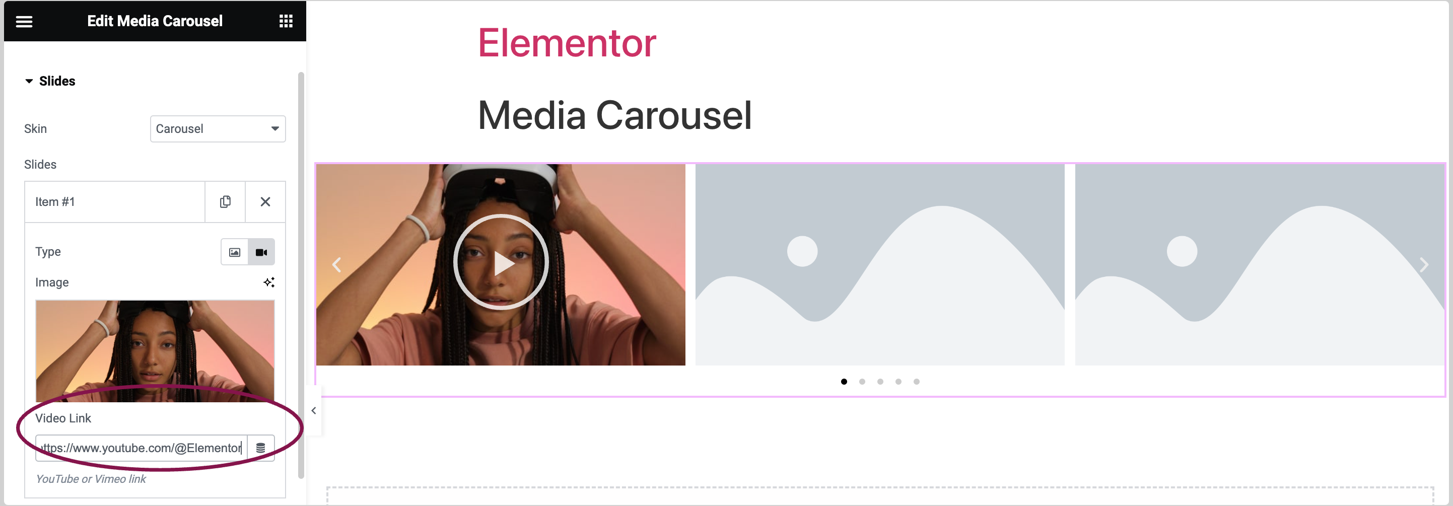 video link Media Carousel widget 33