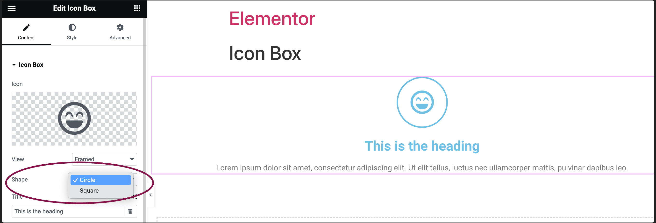 view shape options Icon Box widget 13