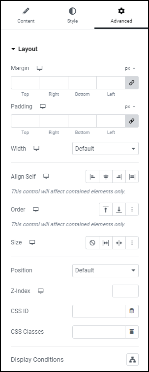 Advanced tab Layout Advanced tab 1