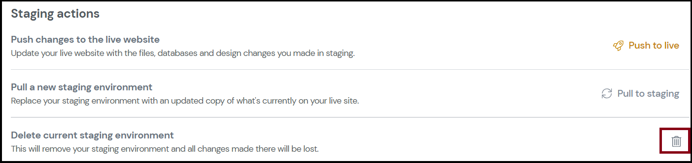 Delete a staging site 3