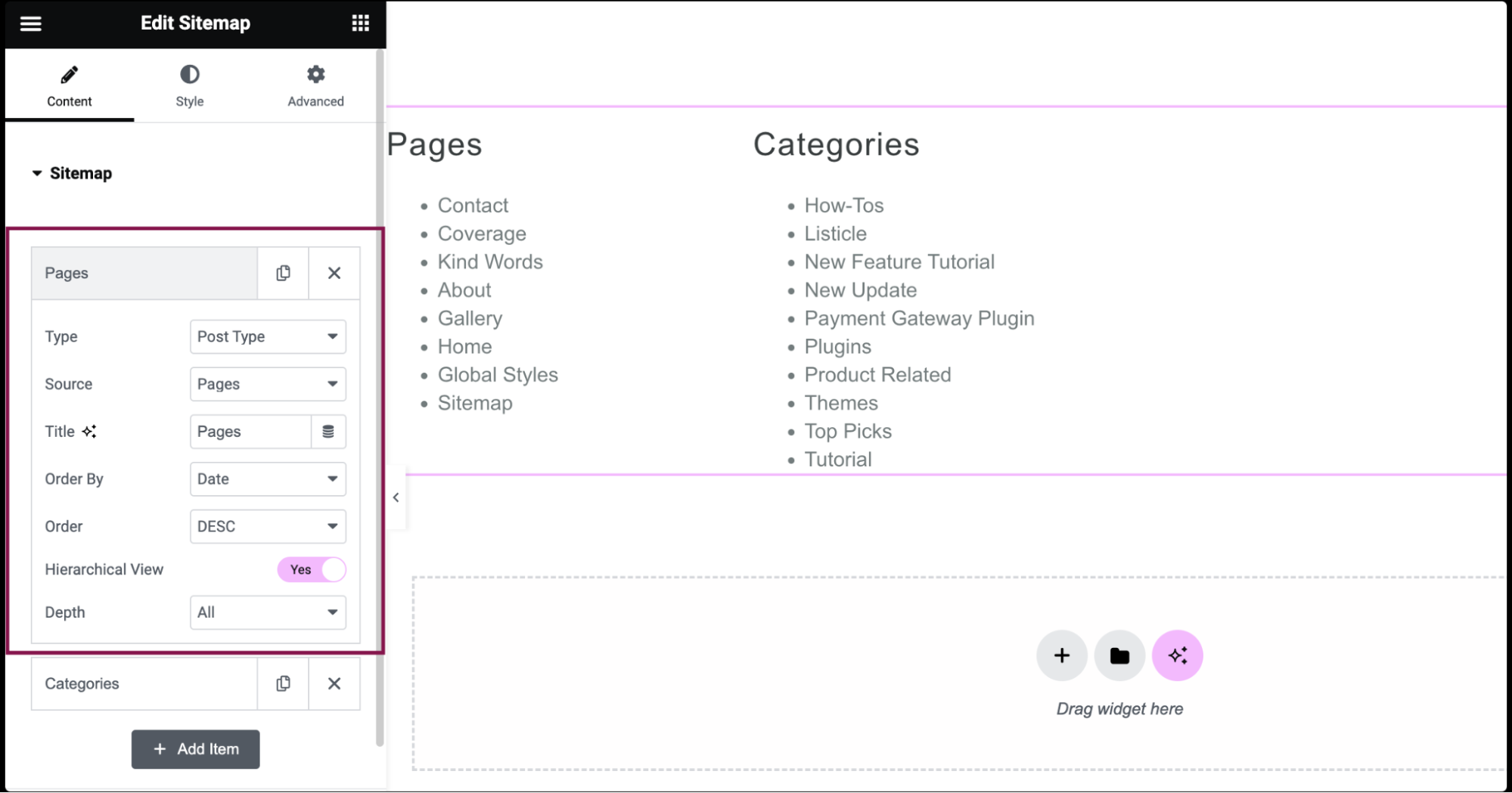 Sitemap widget 4