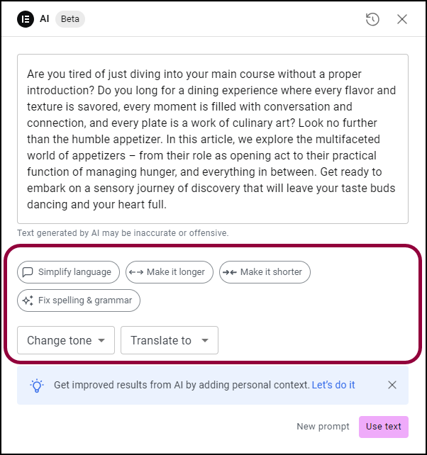 7 Choose an editing option Generate text in Gutenberg using Elementor AI 15