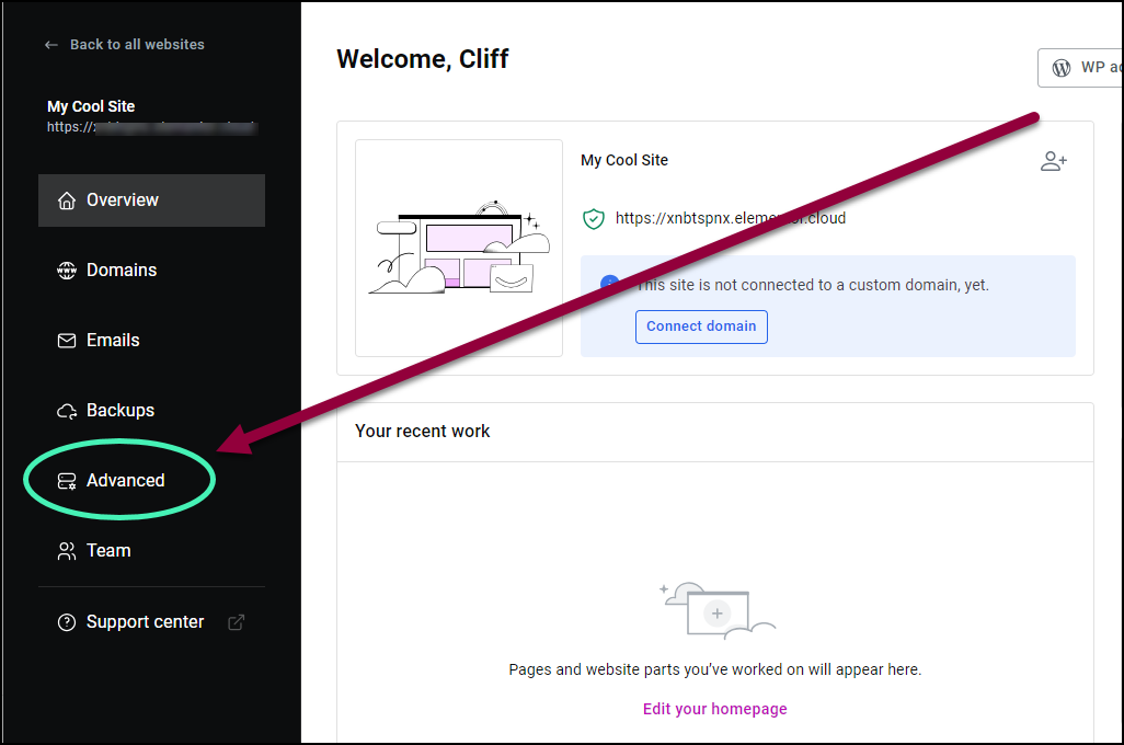 Click the Advanced tab 1 Reset your website 3