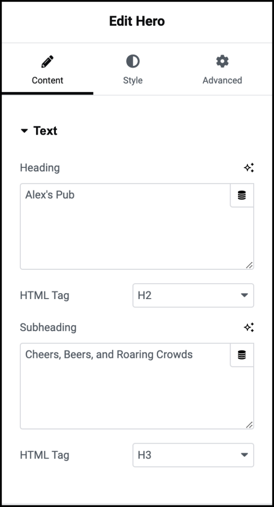 Content tab text Hero widget 205