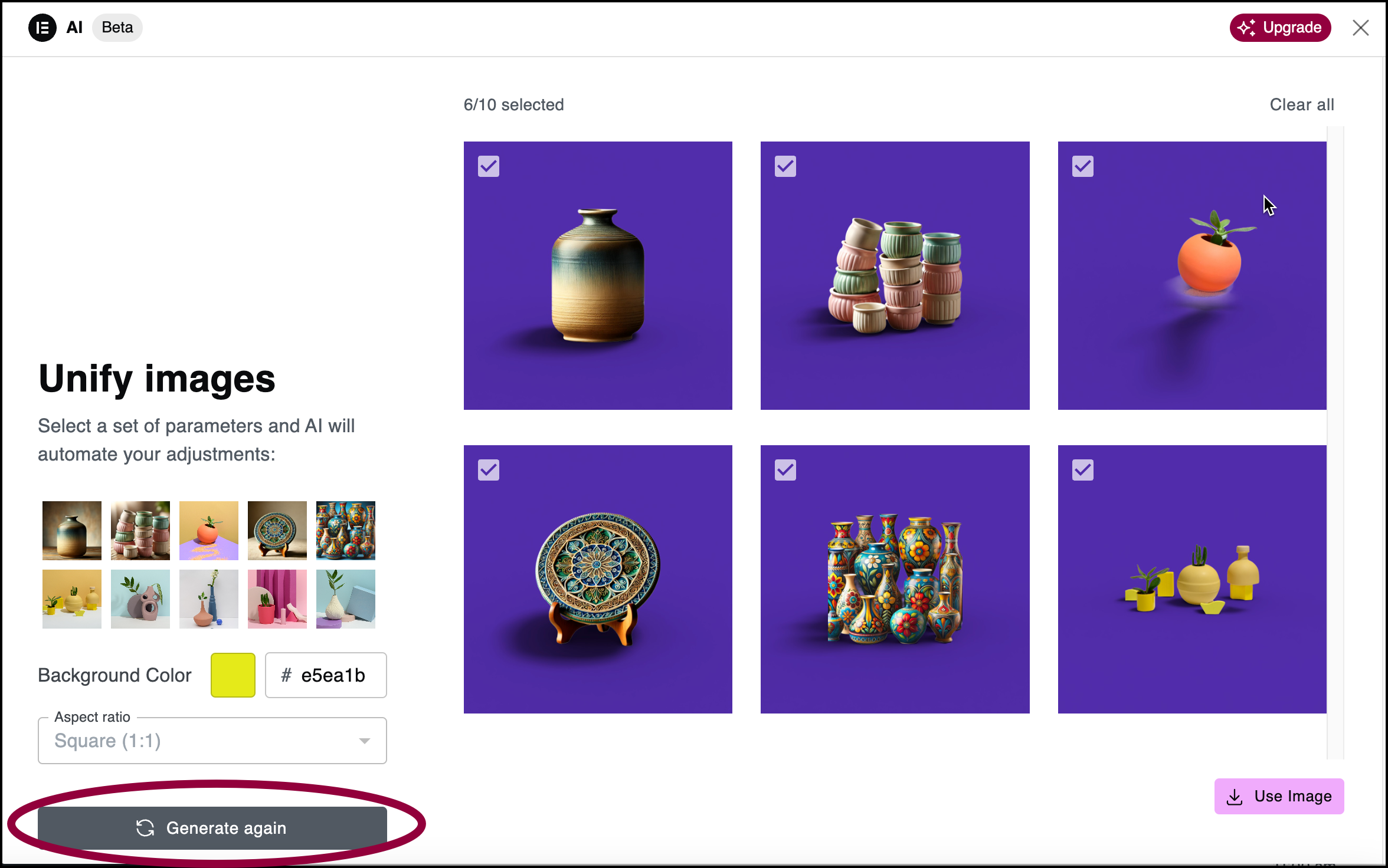 Click generate again Standardize your product photos with Elementor AI 19