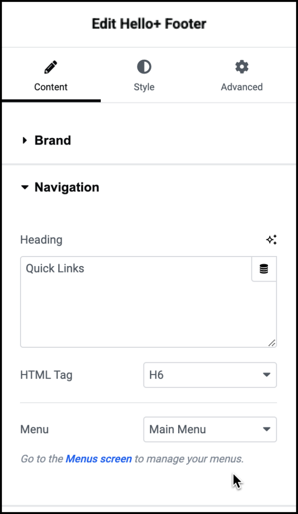 Content tab Navigation 3 Customize your Hello Biz Footer 381