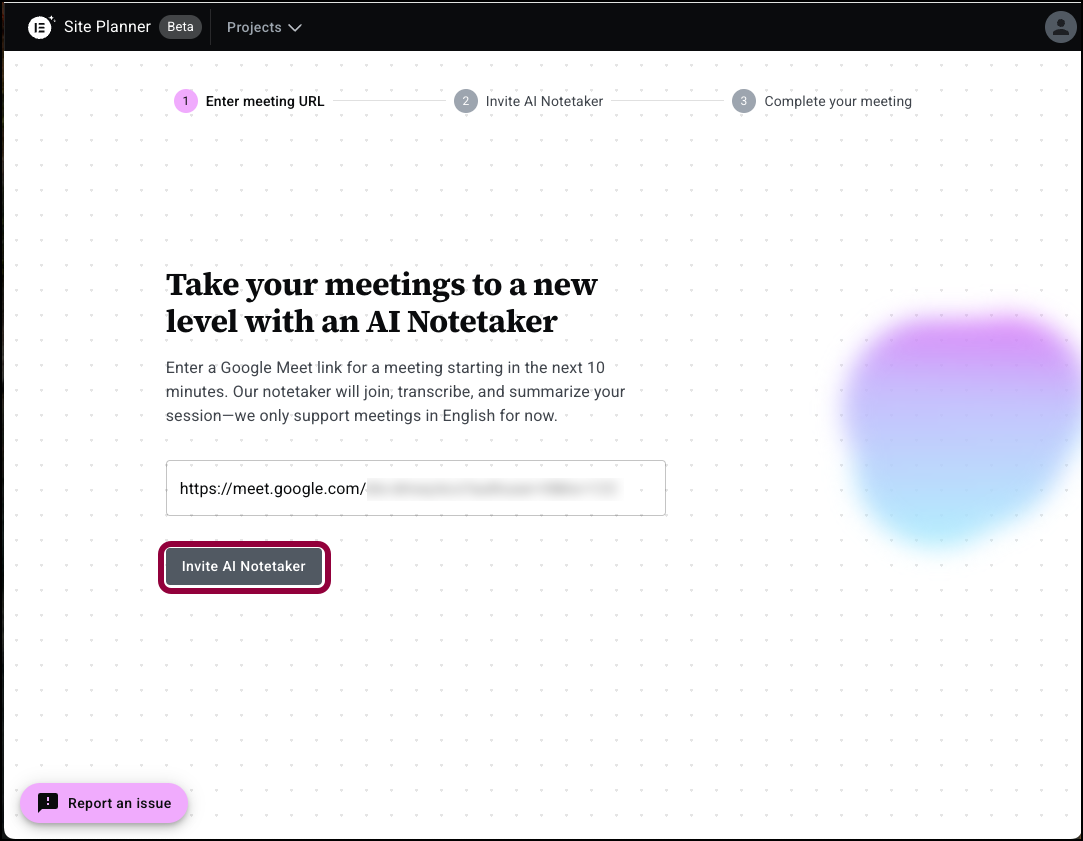 Invite AI notetaker Build an entire website from scratch with Elementor AI's Site Planner 71