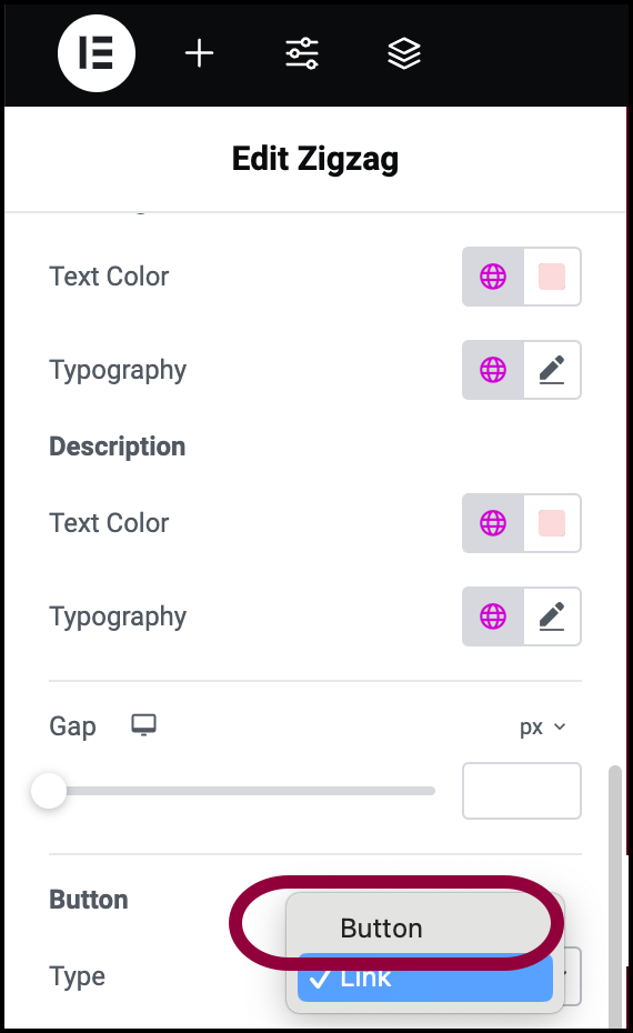 Select button from the dropdown Zigzag Widget 481