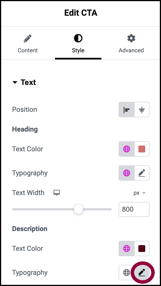 The pencil icon CTA widget 443