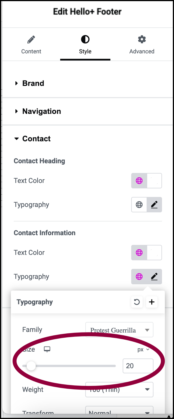 14 Use the size slider Customize your Hello Biz Footer 373