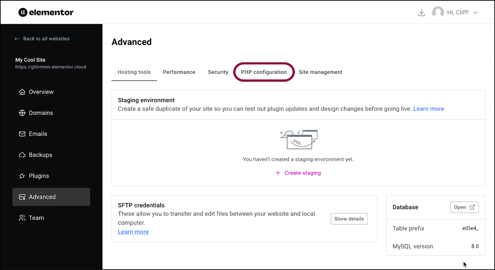 image 14 Edit the PHP version of your Elementor Hosting site 15