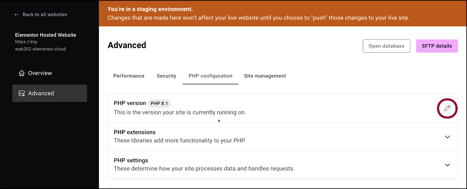 image 22 Edit the PHP version of your Elementor Hosting site 35