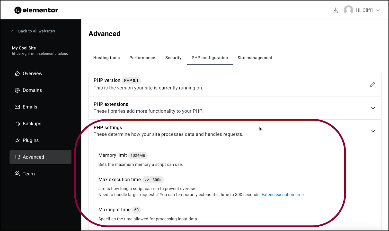 image 8 Temporarily increase the maximum execution time of your Elementor Hosted site 9