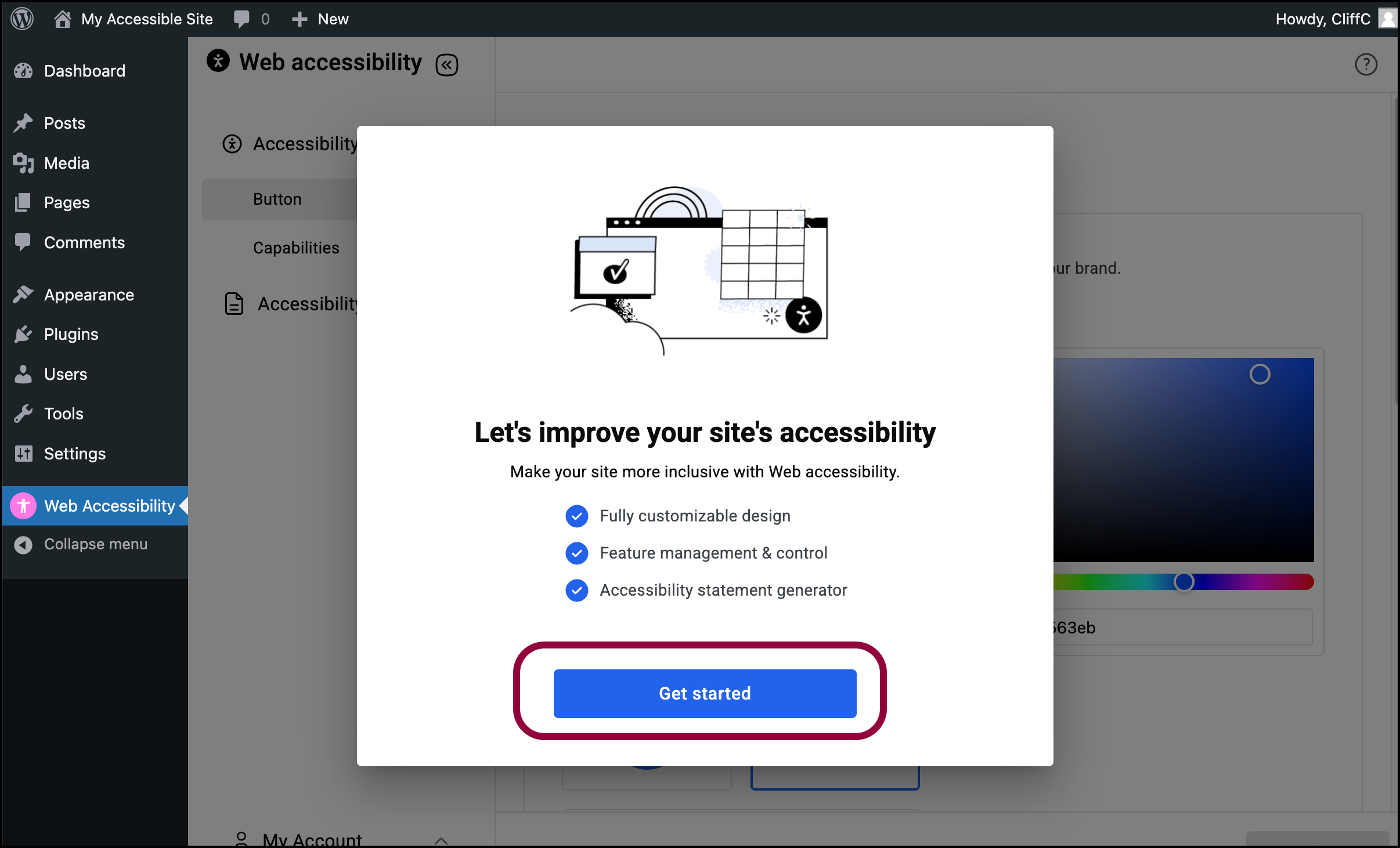 Click Get Started Install and activate Ally-Web Accessibility 7