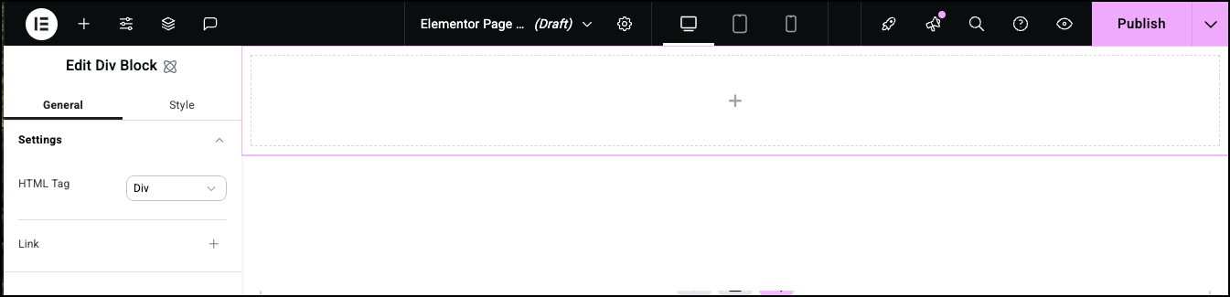 1 add a div block Style tab - Size 3