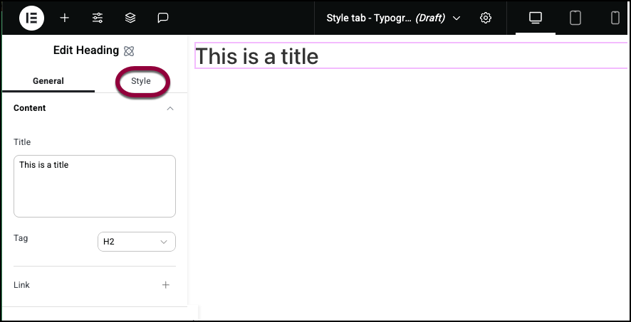 1 click the style tab 1 Style tab Typography 3