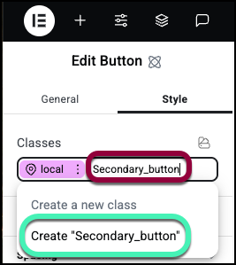 12 create secondary button Classes in Elementor 25