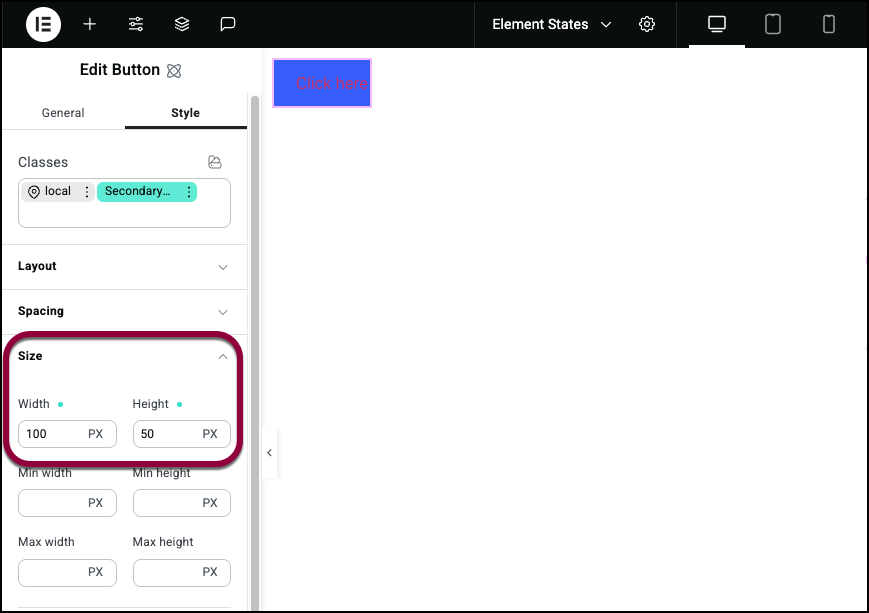 14 Set the secondary size 1 Classes in Elementor 29