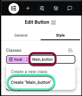 5 creatht emain button class Classes in Elementor 11