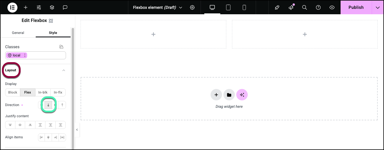 6 set to column 1 Flexbox element 15