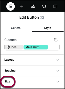 7 open the size field Classes in Elementor 15