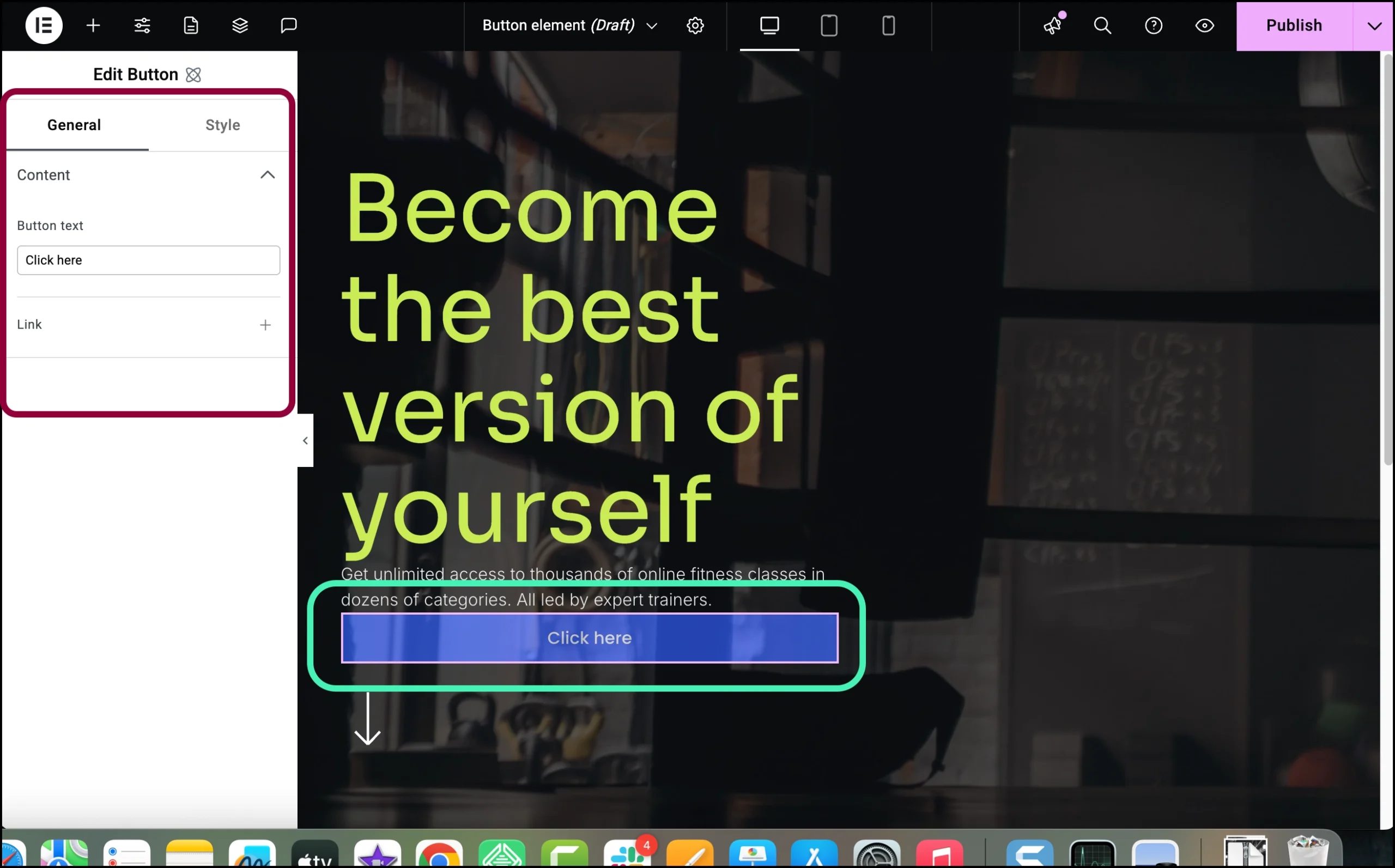 Add teh element to the canvas scaled Button element 5