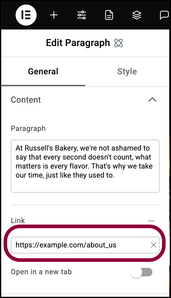 Add the URL to the link Paragraph element 23