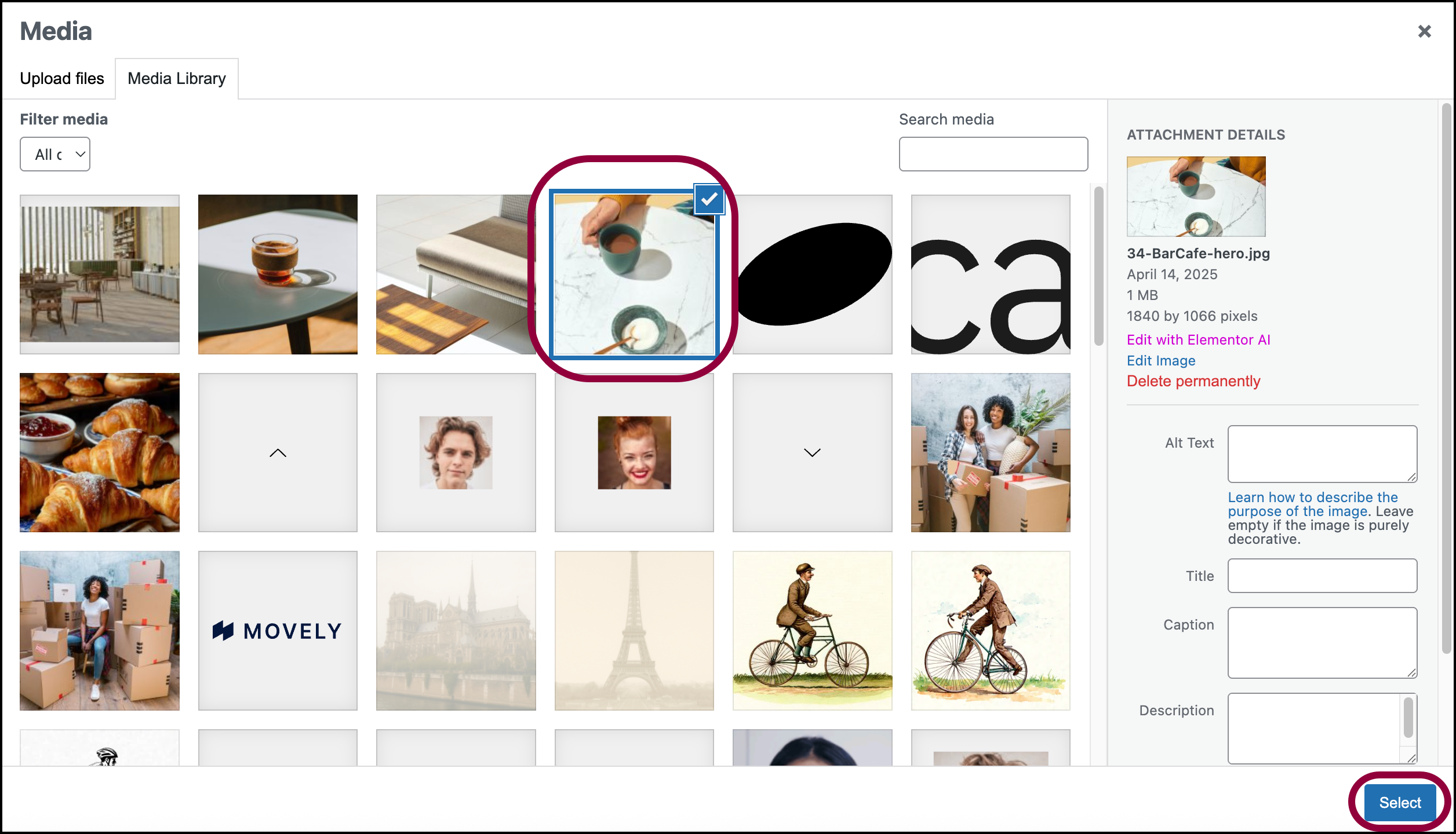Choose a file and click select 1 Image element 9