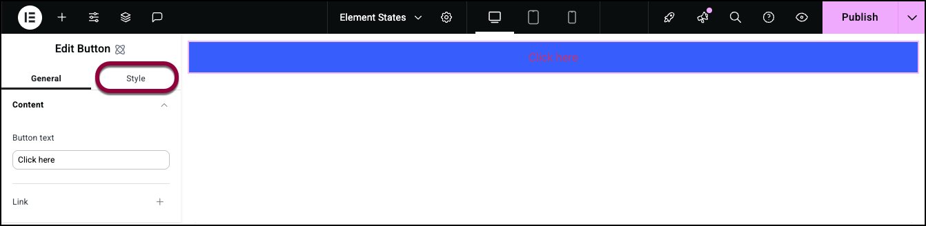 Click the Style tab 2 Classes in Elementor 9