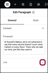 Click the plus next to link 1 Paragraph element 9